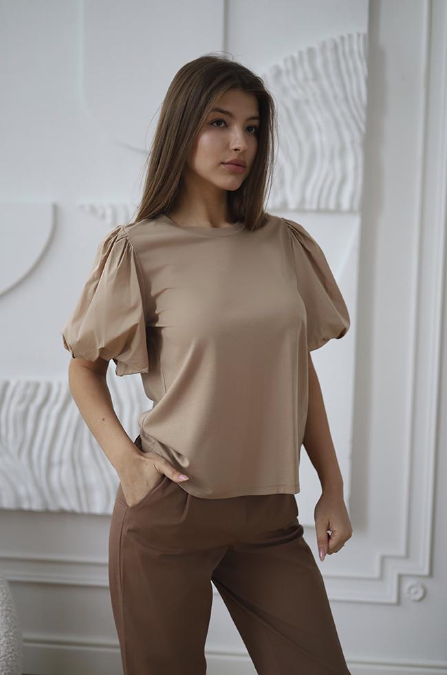 Блуза Lipar 2908 с рукавами жиго р. 44 Кемел (16887074)