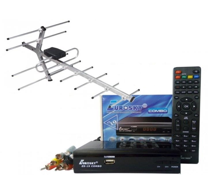 Комплект DVB-S2/T2 тюнер комбинированный Eurosky ES-19 Combo/антенна внешняя Волна 1-06 50 км/WiFi-адаптер