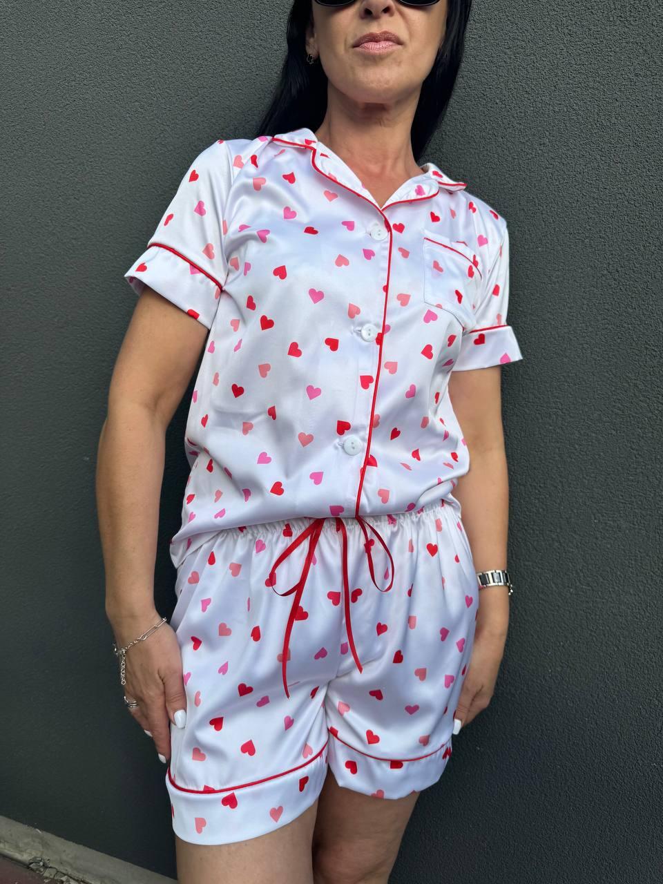 Пижама шорты и рубашка женская сатин XL Белый (2354937603)