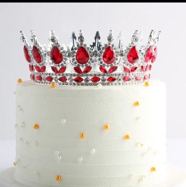 Топпер на торт Корона европейской королевы d 12 см Серебристо-красный (2321918635)