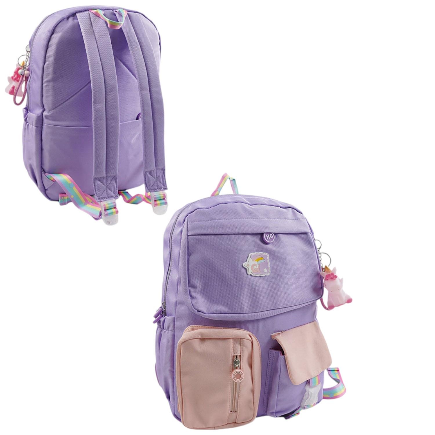 Рюкзак детский школьный 1 отделение 6 карманов брелок в комплекте Бежево-фиолетовый (C 72837) - фото 3 Рюкзак детский школьный 1 отделение 6 карманов брелок в комплекте Бежево-фиолетовый (C 72837) - фото 3