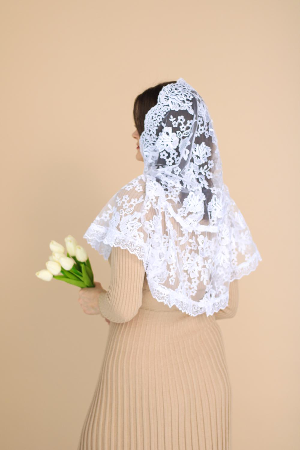 Палантин для храму на голову 80x120 см Білий (п009) - фото 5 Палантин для храму на голову 80x120 см Білий (п009) - фото 5