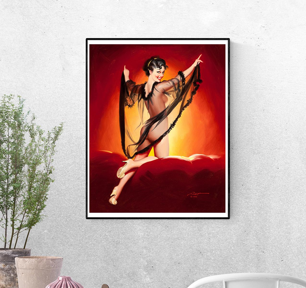 Постер Очаровательная брюнетка в стиле пин-ап в свете костра, 1994 г. Дональд Раст формат А-3 (pin_up1740010_Poster)