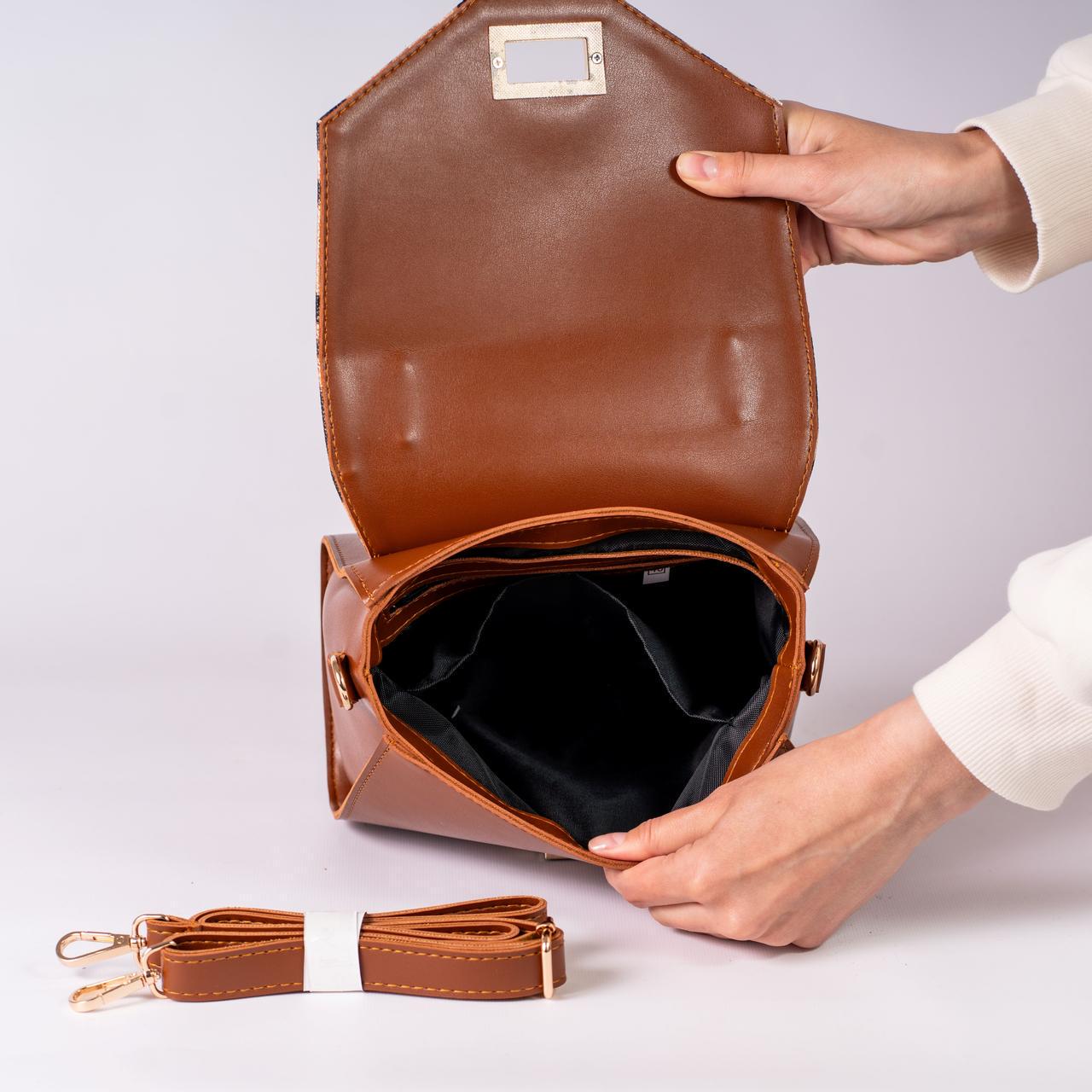 Сумка женская с клапаном леопард XENIA № 37-24 из эко-кожи Охра - фото 4