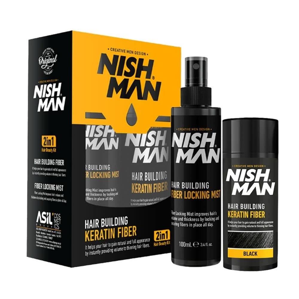 Набор для маскировки залысин Nishman Hair Building Keratin Fiber 20 20 г/Locking Mist 100 мл Черный (НМ112)