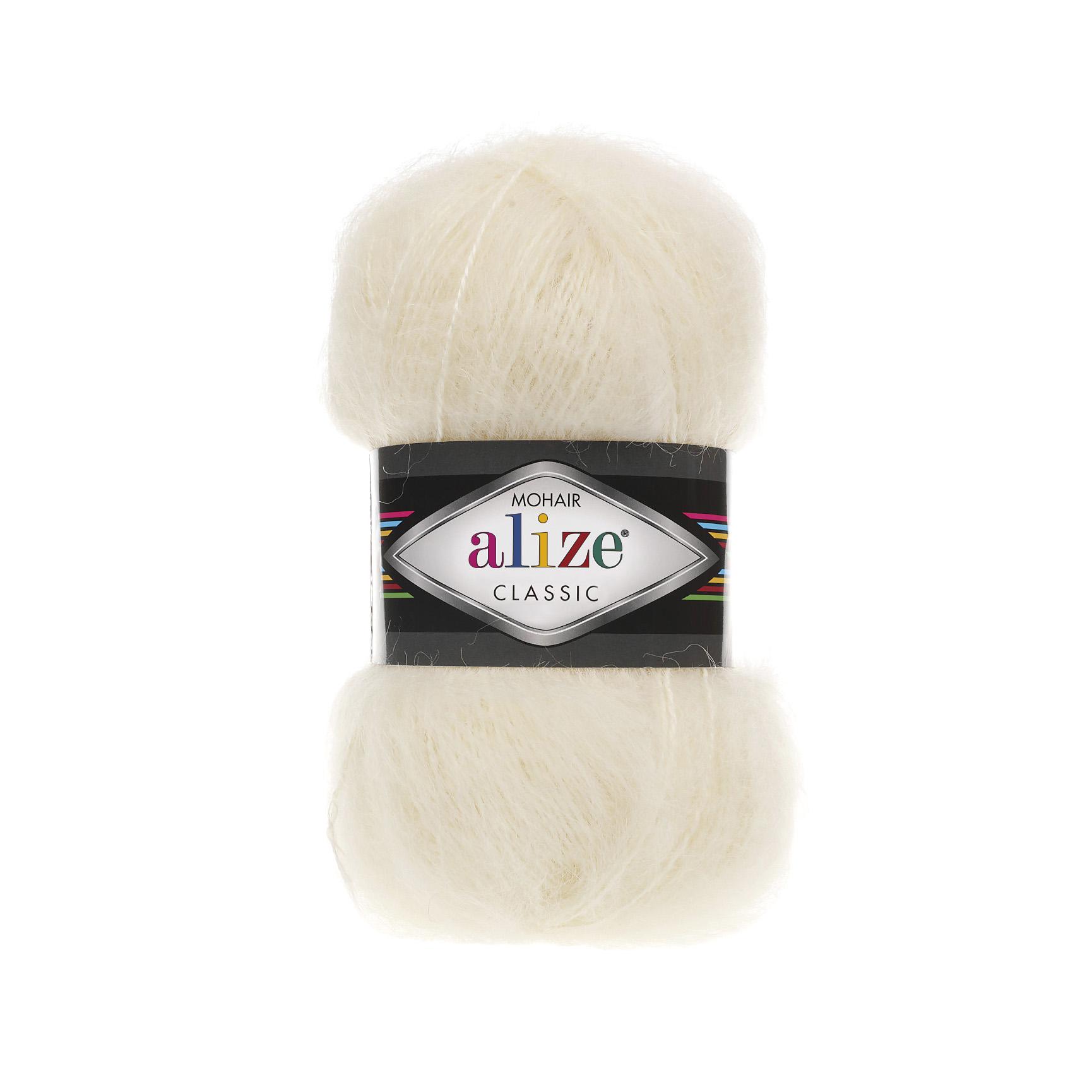 Пряжа Alize Mohair Classic 01 Кремовый (6110)
