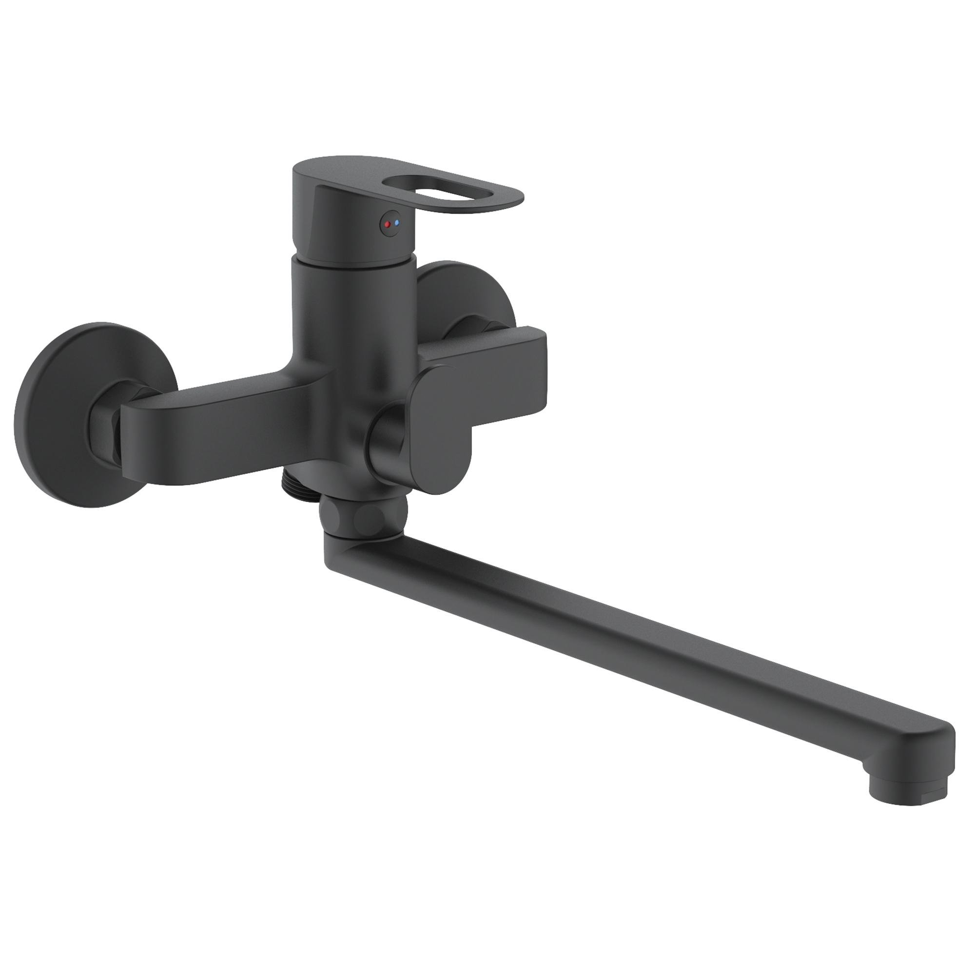 Змішувач для ванни з поворотним виливом Lidz Latwa з душовим гарнітуром Чорний (SD00051544-VS)