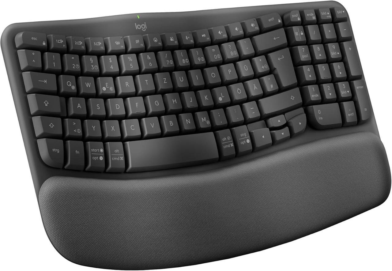 Клавиатура беспроводная эргономичная Logitech Wave Keys с подставкой под запястье Bluetooth/USB QWERTZ Графит