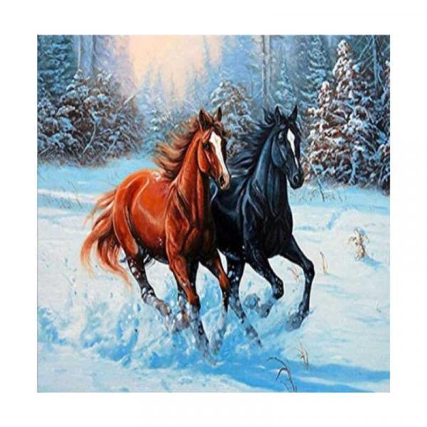 Алмазна мозаїка TK Group Коні в зимовому лісі 40х30 см з рамкою в коробці (GB74492-mt)