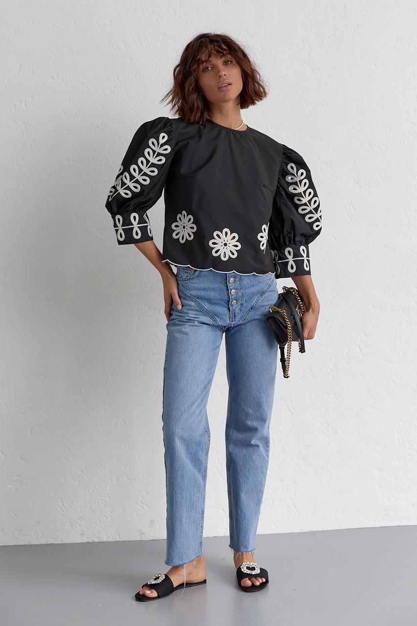 Блузка з рукавами-ліхтариками L Чорний (11290311) - фото 3