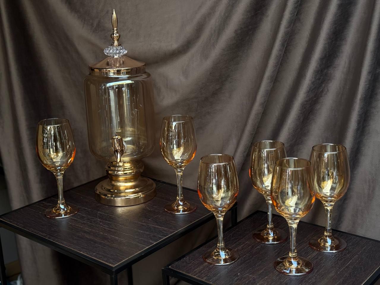 Набор питьевой стеклянный TS Kitchen лимонадница 3 л/6 бокалов по 220 мл Золотистый (HP4176)