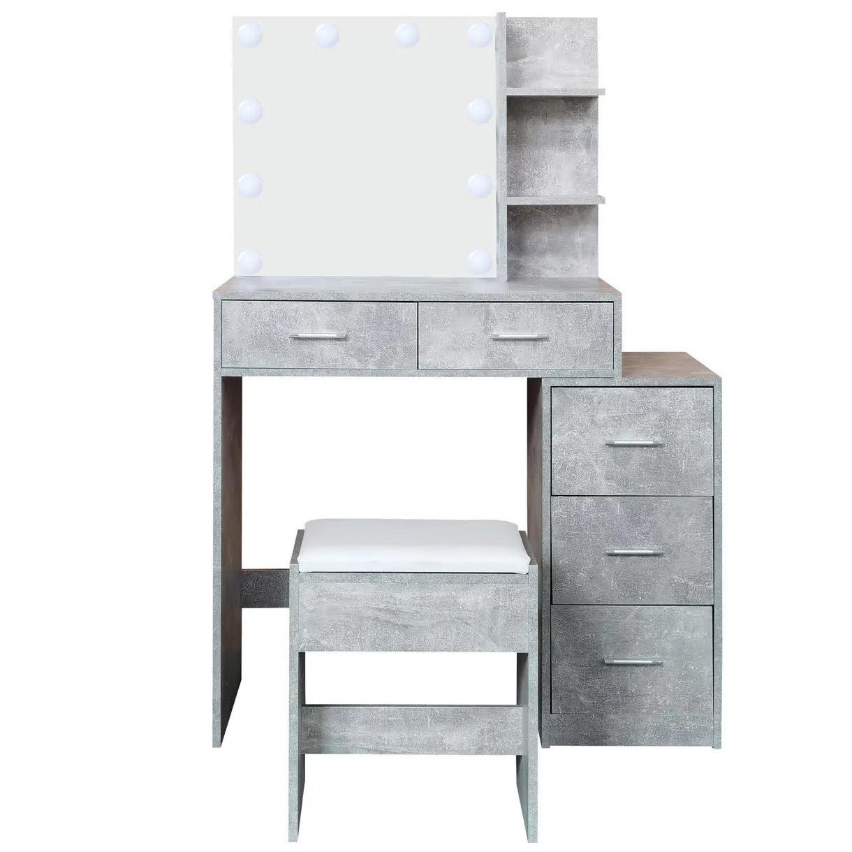 Туалетный столик и табурет AVKO ADT17 с подсветкой Beton (45171717_12kT) Туалетный столик и табурет AVKO ADT17 с подсветкой Beton (45171717_12kT)