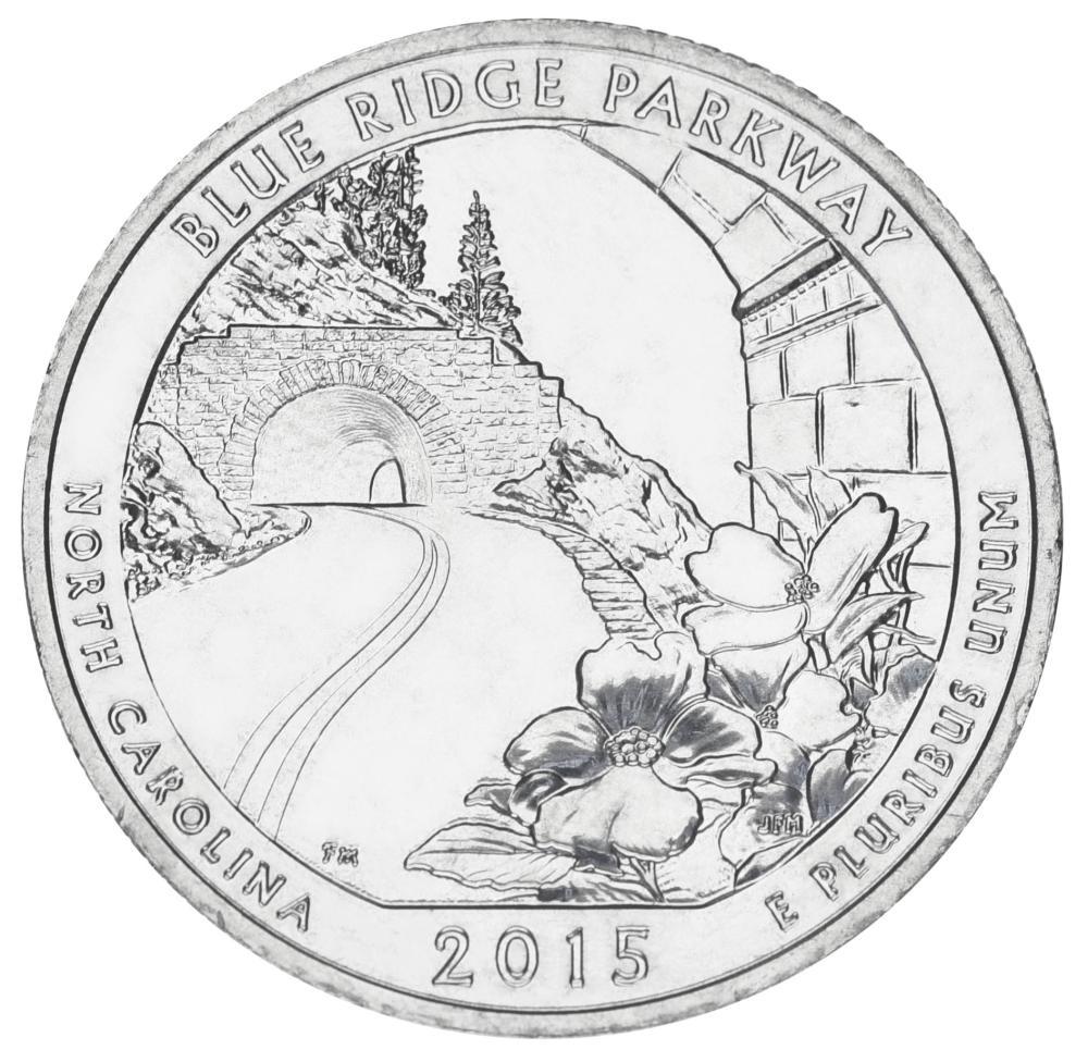 Коллекционная монета США 25 центов квотер 2015 S «Национальные парки Голубой хребет 28-й парк» UNC KM 599