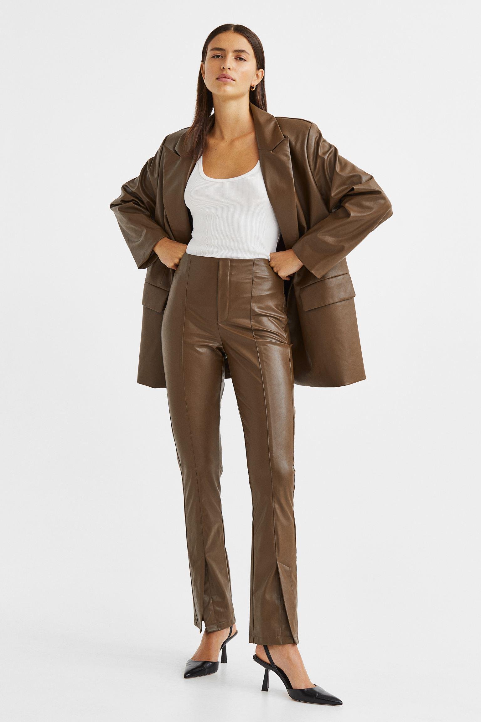 Брюки из искусственной кожи р. 34 Темный хаки (1128909arl)