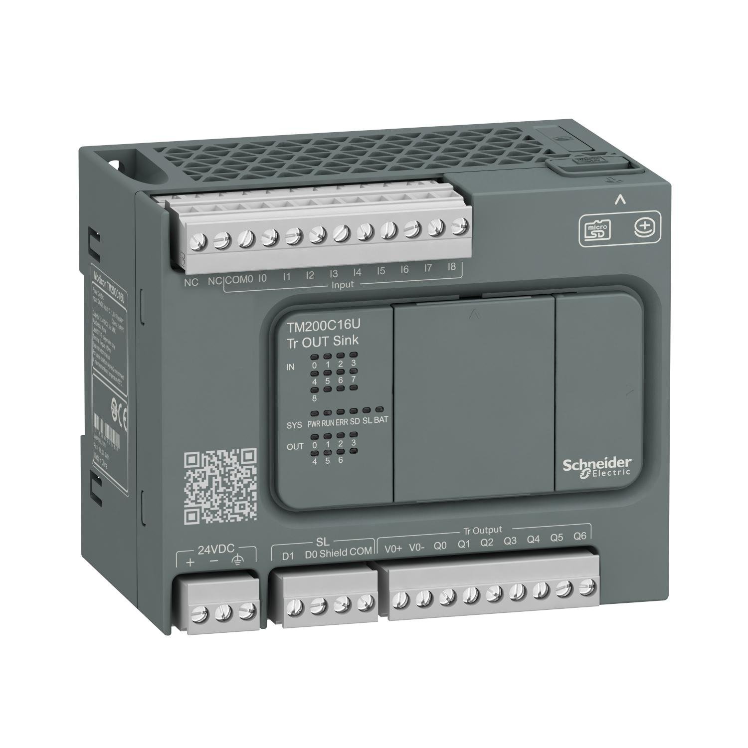 Контроллер логический Schneider Electric Modicon M200 16 входов/выходов 24V DC 9/7 транзисторный NPN (TM200C16U)