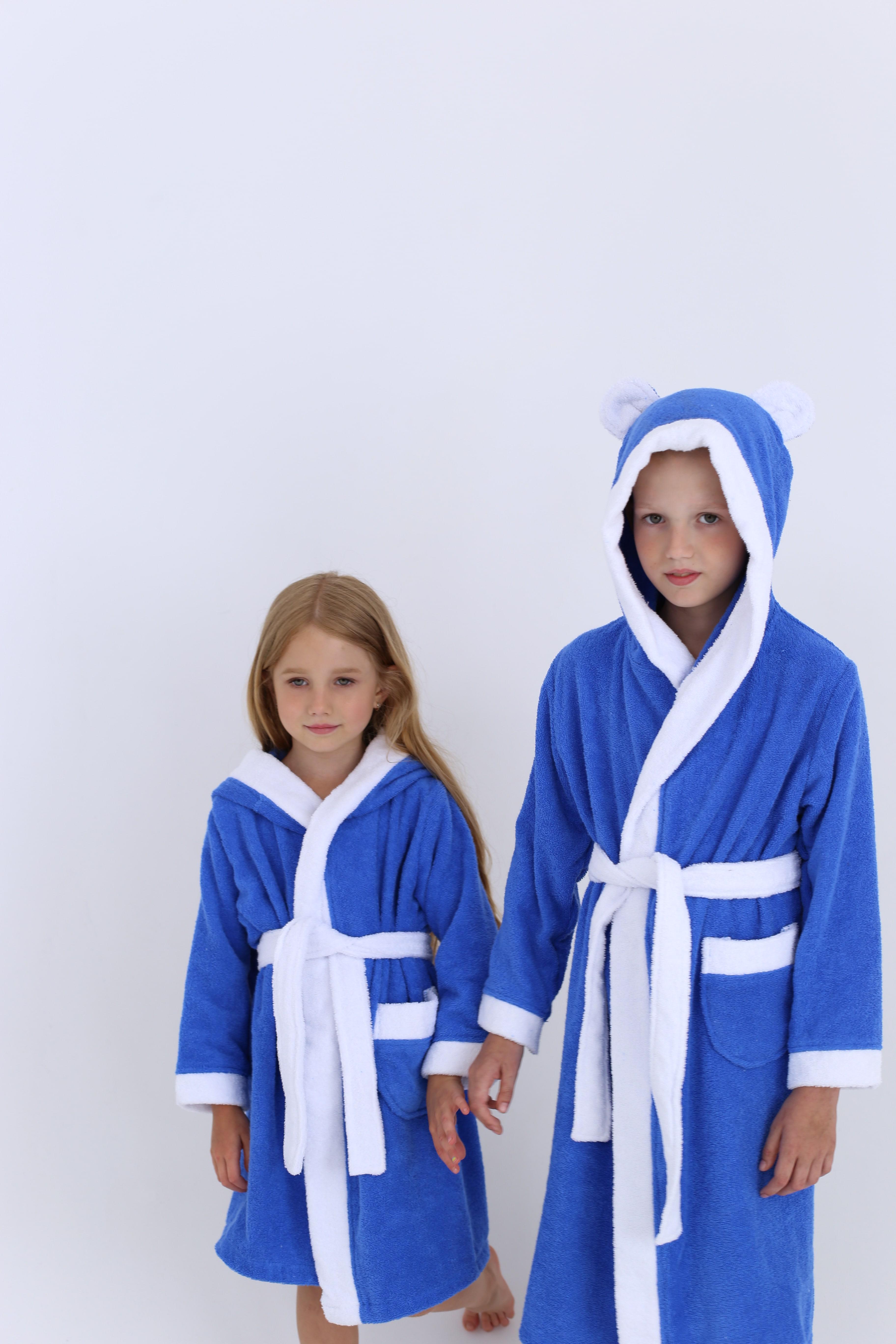 ᐉ Детский махровый халат с капюшоном 100% хлопок 10 лет Синий (7508379)