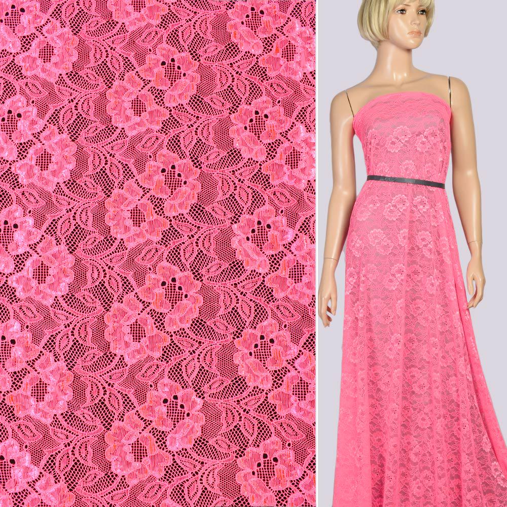 Тканина мереживне полотно стрейч квіти на сітці ширина 155 см Рожевий (11135.068) - фото 2 Тканина мереживне полотно стрейч квіти на сітці ширина 155 см Рожевий (11135.068) - фото 2