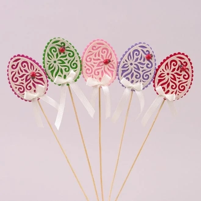 Декорация пасхальная из фетра на пике Flora Писанка микс 5 шт. (10467)