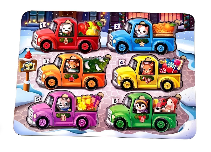 Пазл-сортер детский UBumblebees Животные на машинках деревянный 42 детали (ПСФ132)