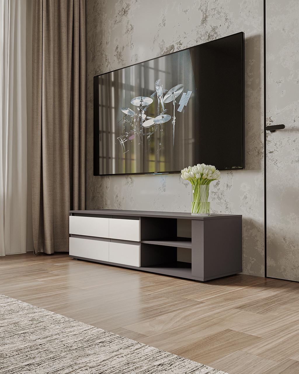 Тумба під телевізор з дверцятами TV Moreli T-205 Moreli Антрацит/Білий