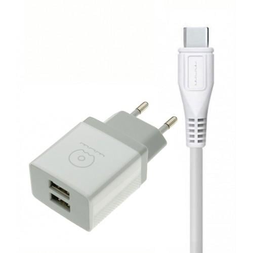 Сетевое зарядное устройство WUW T23 EU with Type-C cable 2USB 2,1A White