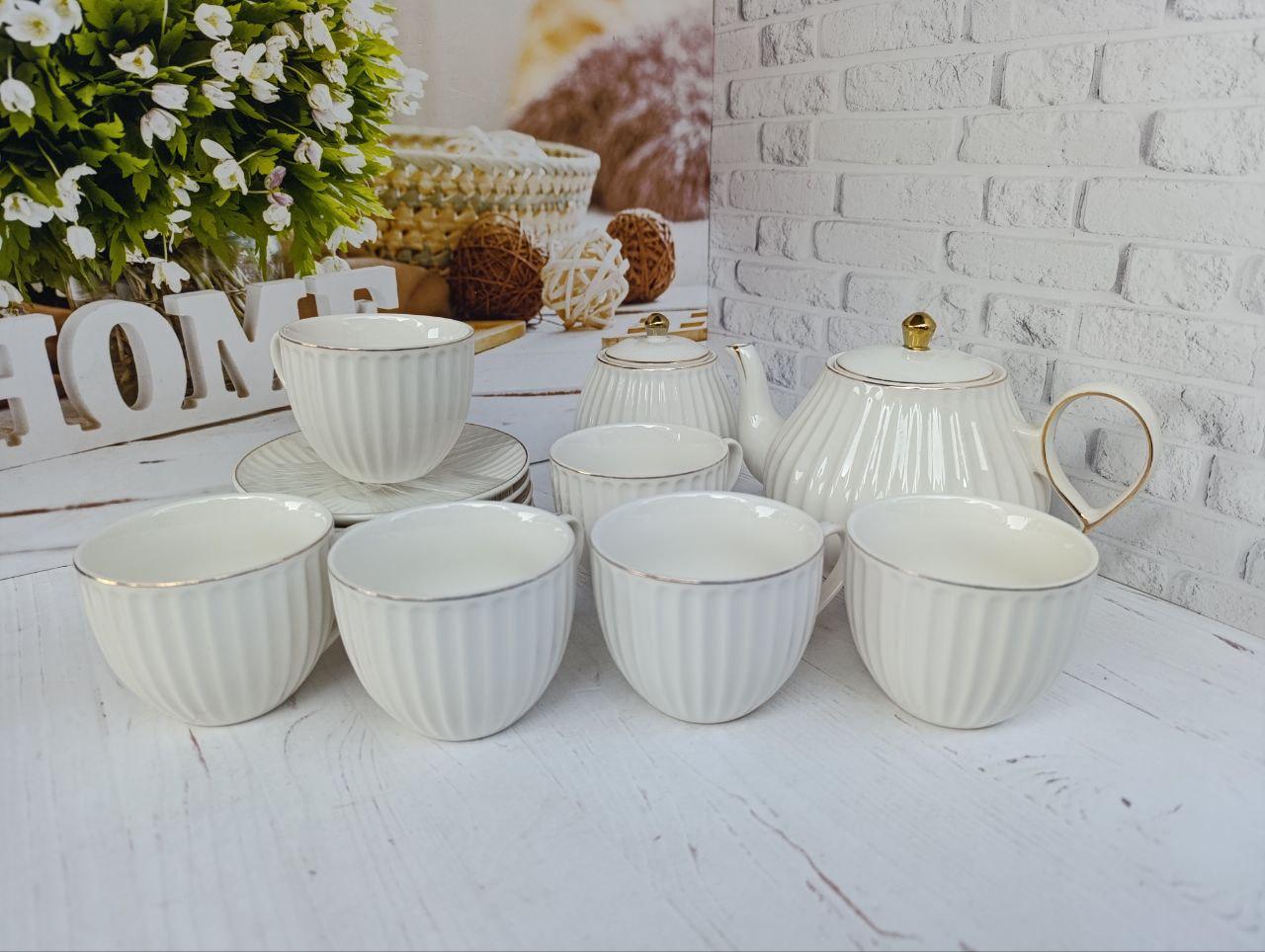 Чайный сервиз SNT Франческа фарфоровая на 6 персон 14 пр. 250 мл/420 мл/750 мл Белый (18044-00) Чайный сервиз SNT Франческа фарфоровая на 6 персон 14 пр. 250 мл/420 мл/750 мл Белый (18044-00)