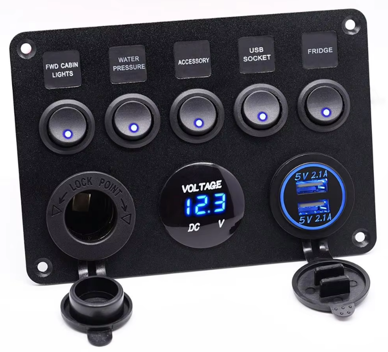 Блок перемикачів 5 клавіш з підсвічуванням USB вольтметр прикурювач 12-24V Блок перемикачів 5 клавіш з підсвічуванням USB вольтметр прикурювач 12-24V