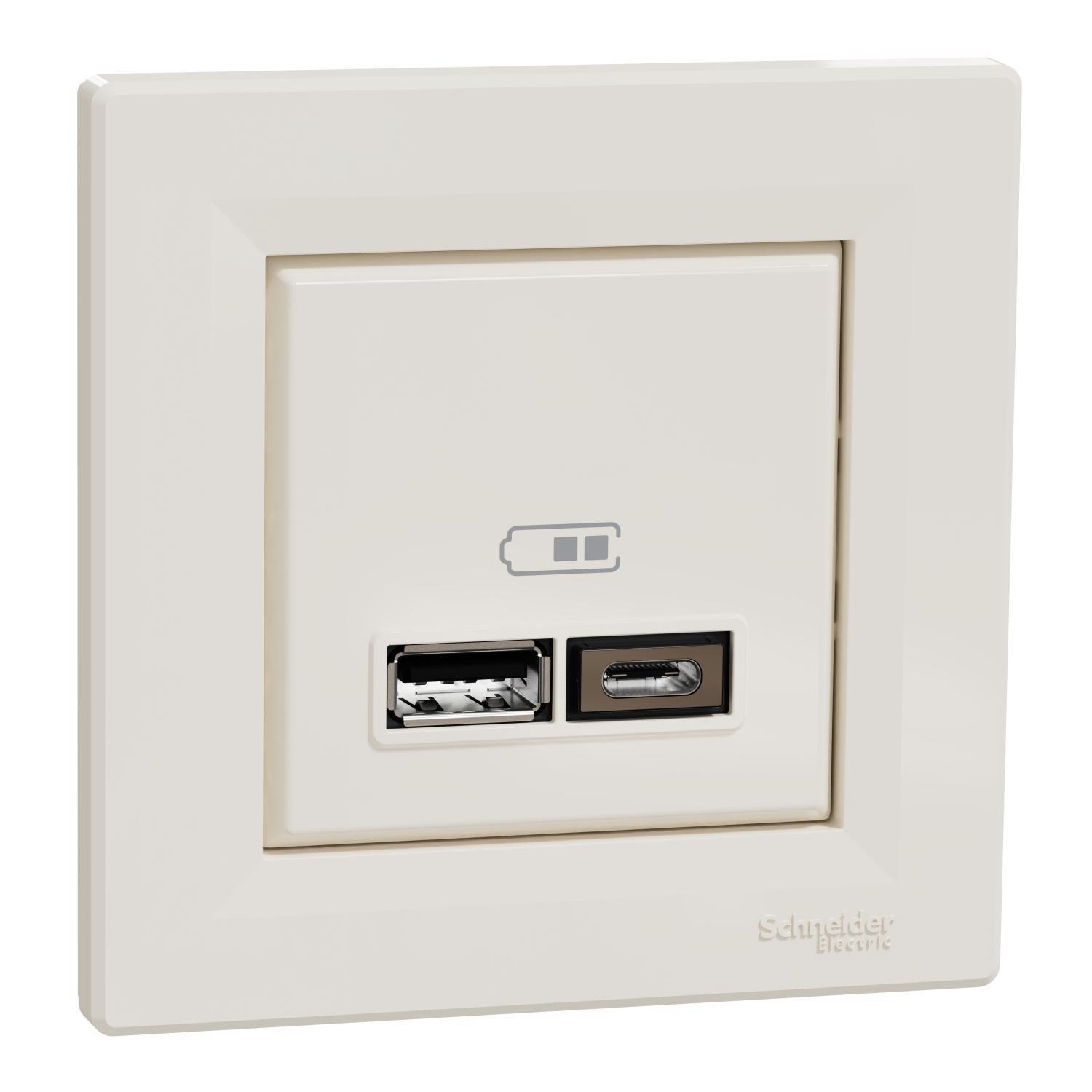 Розетка Schneider Electric Asfora USB 2.0 port 5V DC 2,4 A тип A+C Кремовый (EPH2700323) Розетка Schneider Electric Asfora USB 2.0 port 5V DC 2,4 A тип A+C Кремовый (EPH2700323)