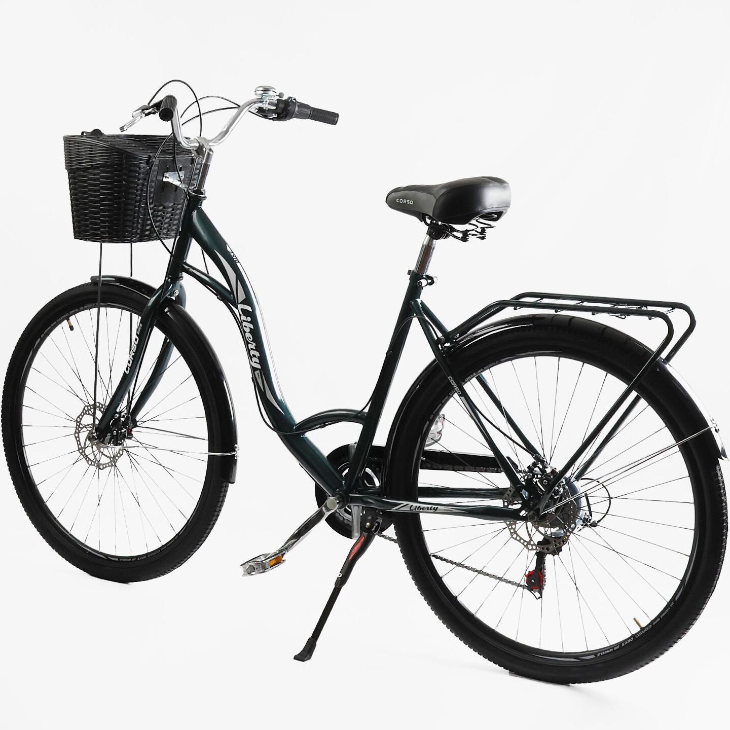 Велосипед городской Corso Liberty с корзиной и багажником рама 20"/28" Зеленый - фото 3 Велосипед городской Corso Liberty с корзиной и багажником рама 20"/28" Зеленый - фото 3