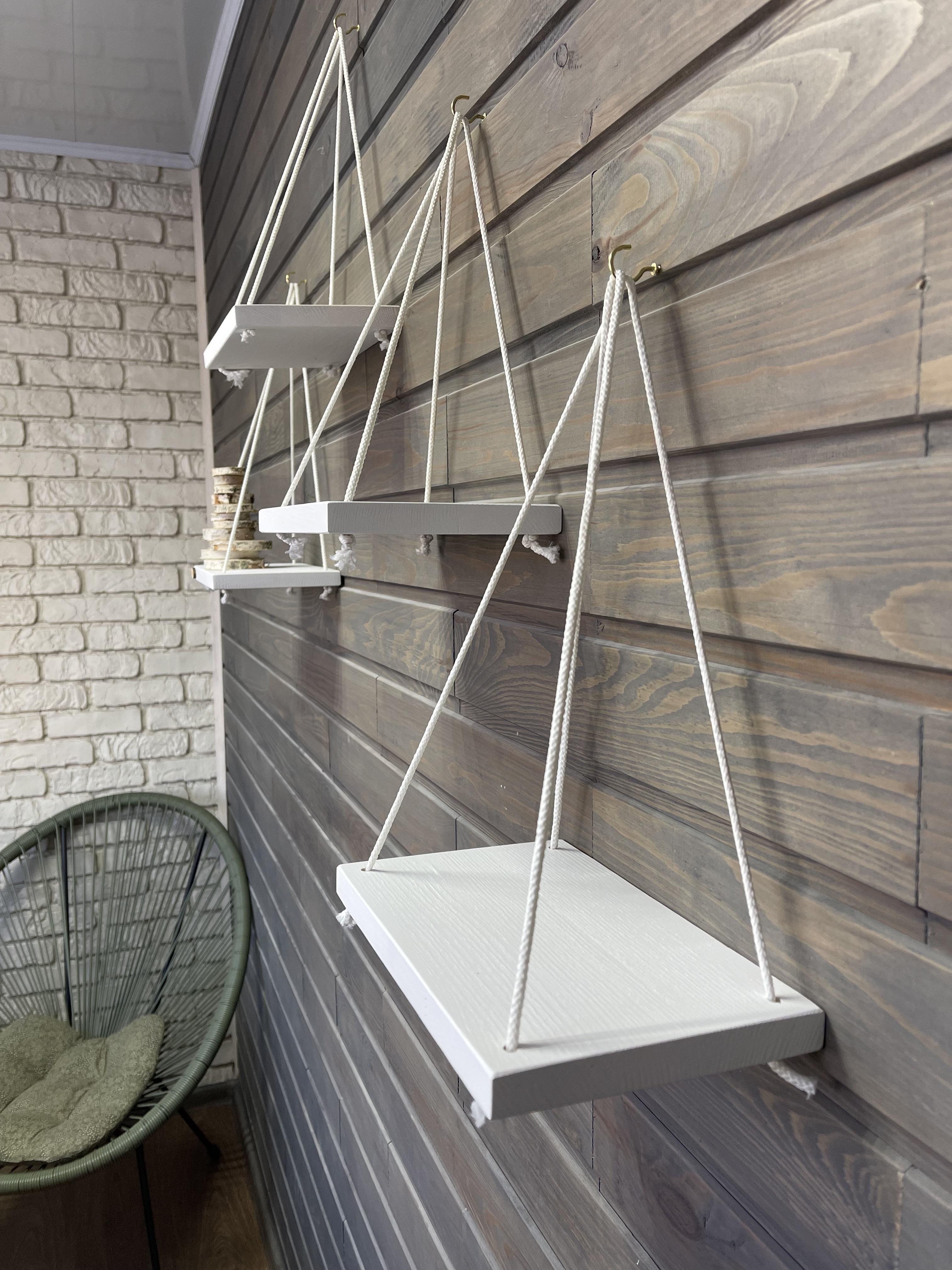 Набор полок подвесных деревянных на канате 15х24 см 4 шт. Белый (id_253) - фото 5