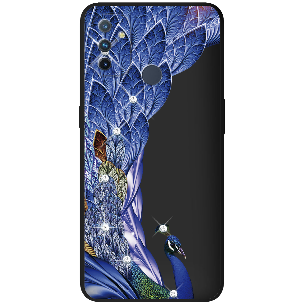 Чехол Boxface OnePlus Nord N100 Павлин со стразами Черный силикон (42753-rs7-44165)