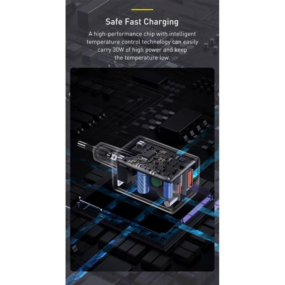 Зарядний пристрій мережевий Baseus Super Si Pro Quick Charger Type-C/USB 30W Black (25397607) - фото 4 Зарядний пристрій мережевий Baseus Super Si Pro Quick Charger Type-C/USB 30W Black (25397607) - фото 4