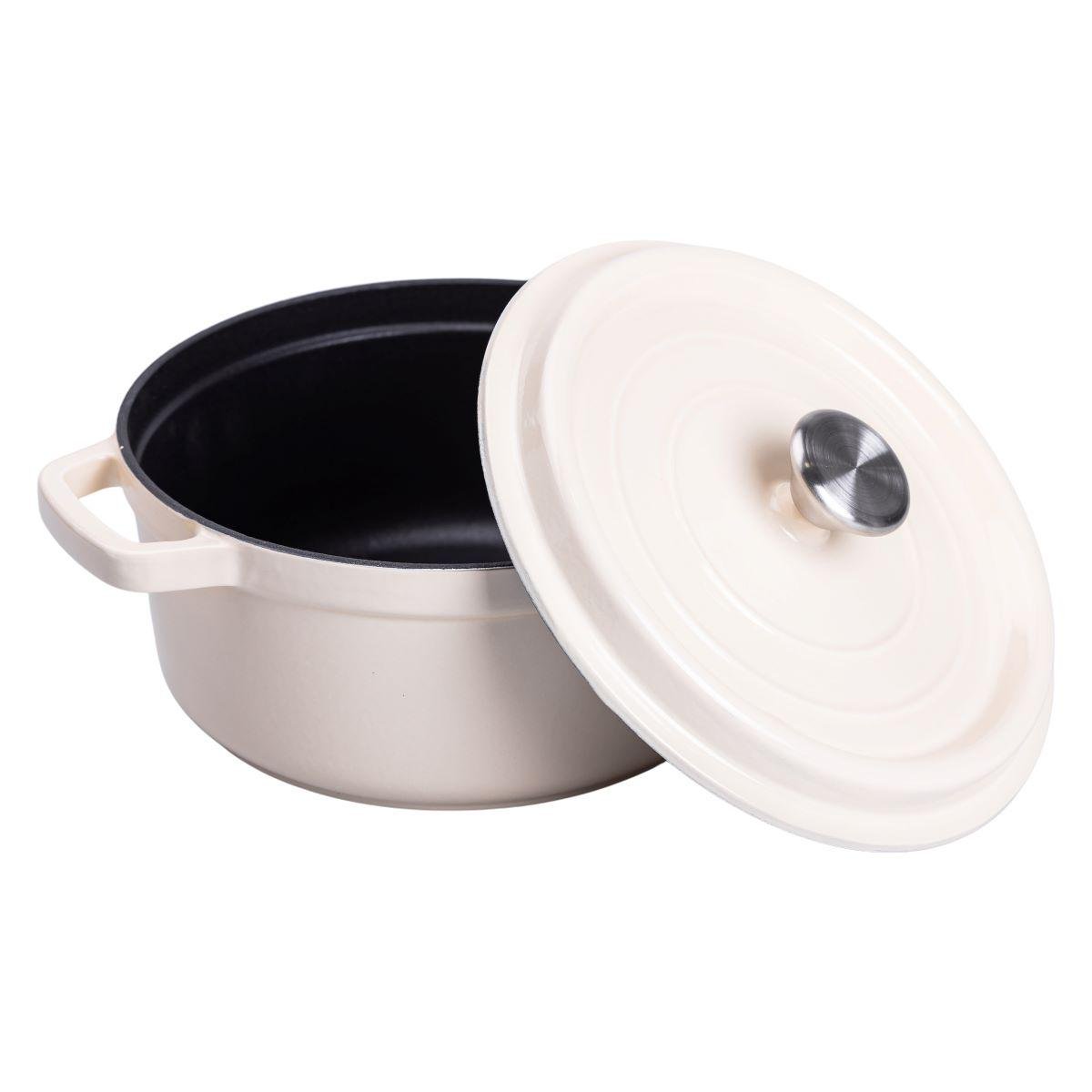 Кастрюля чугунная эмалированная с крышкой 24 см 3 л Бежевый (6814) Кастрюля чугунная эмалированная с крышкой 24 см 3 л Бежевый (6814)