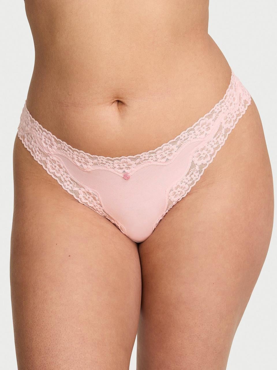 Трусики женские Victoria's Secret Cotton Lace-Waist Thong XXL Розовый (3161699706)