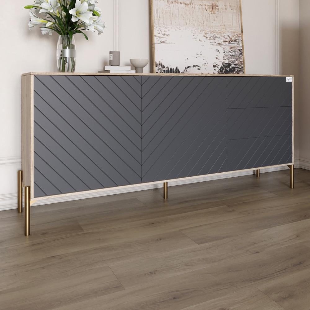 Комод з золотими металевими ніжками Lion Амарант 168x40x76,5 см Дуб сонома/Графітовий (Lion-041940)
