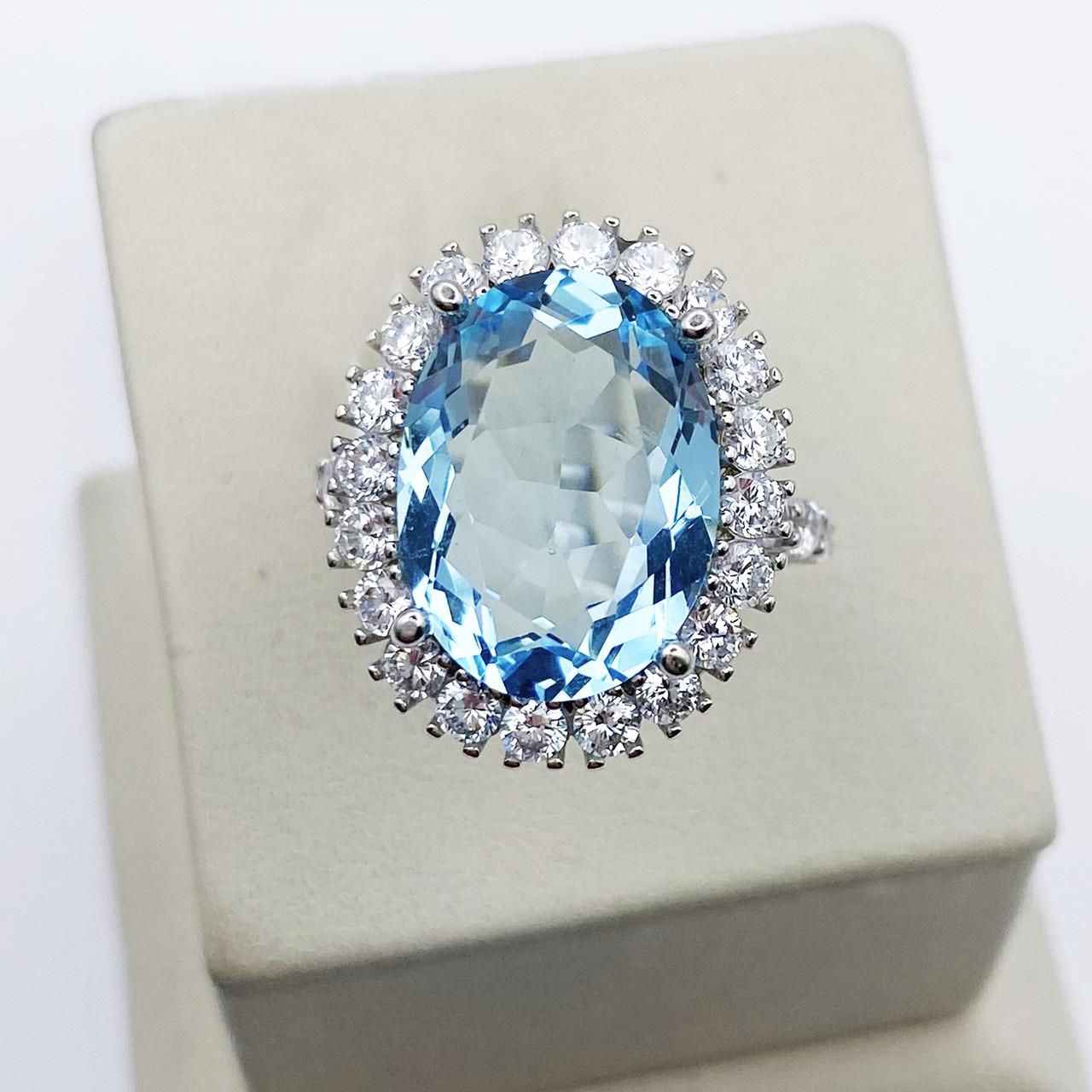 Кольцо серебряное с голубым кварцем р. 18 6,52 г (1881305345)