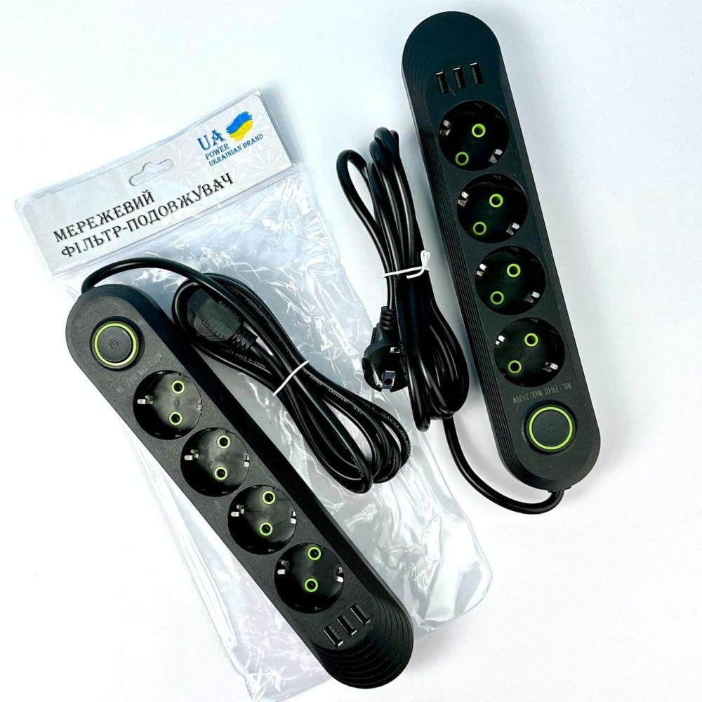 Удлинитель сетевой UA Power F04U на 4 розетки + 3USB 2 м - фото 2 Удлинитель сетевой UA Power F04U на 4 розетки + 3USB 2 м - фото 2