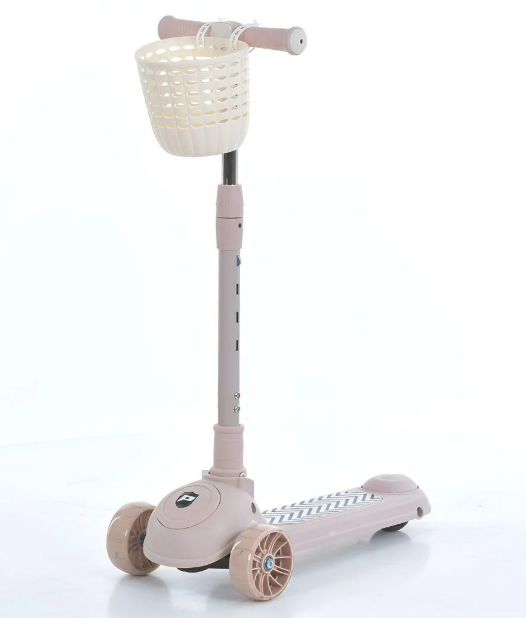 Самокат JR3-141-P подсветка металл/пластик 26x11 см с корзиной 4 положения Бежевый (26132530)