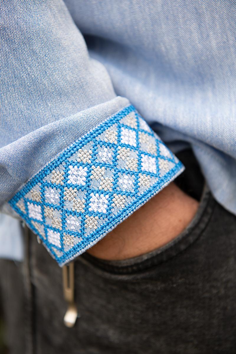 Вышиванка мужская натуральный лен XL Голубой (2379706426) - фото 4