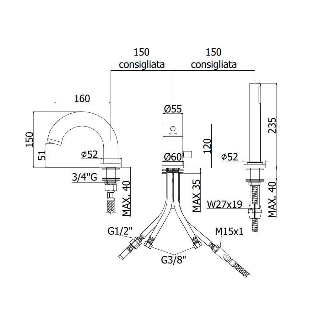 Змішувач на борт ванни Paffoni Light LIG047ST на три отвори Сатін (176037) - фото 2 Змішувач на борт ванни Paffoni Light LIG047ST на три отвори Сатін (176037) - фото 2