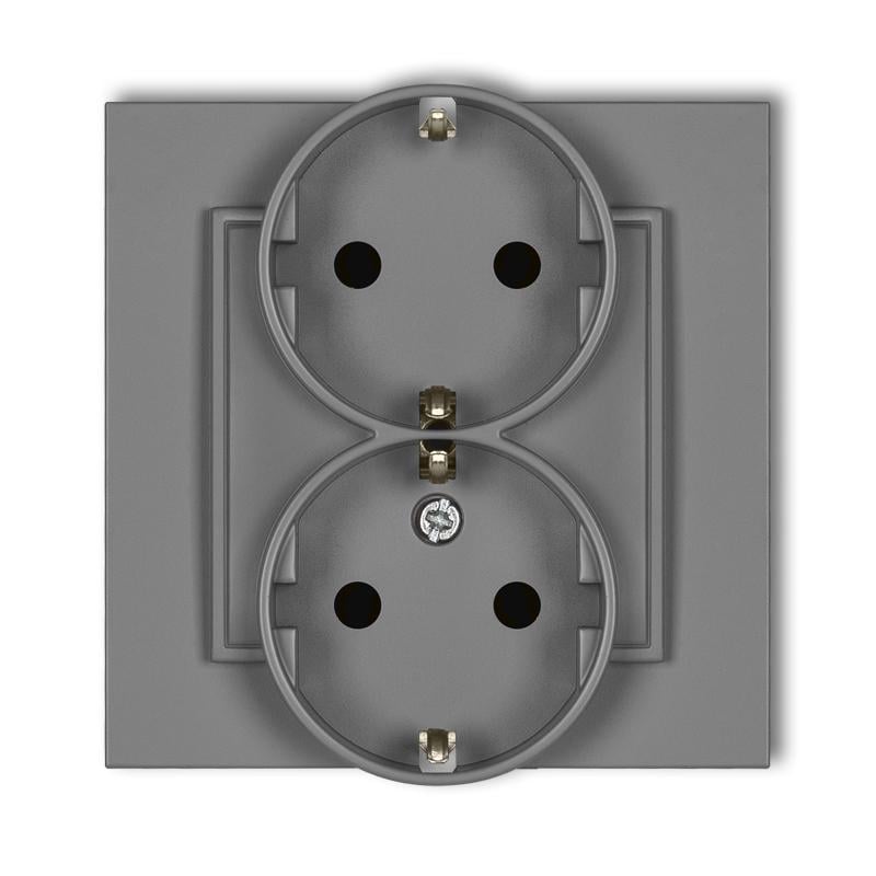 Розетка двойная Karlik Mini с заземлением Schuko и шторками Серый матовый (27MGP-2sp)