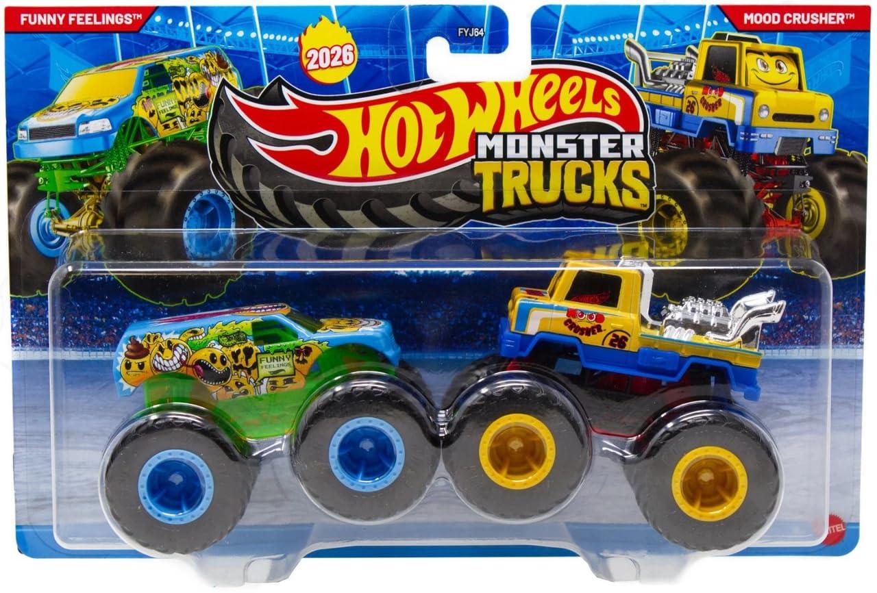 Набор автомоделий монстр траков Hot Wheels Monster Trucks Demolition Doubles Funny Feelings vs Mood Crusher 1:64 (FYJ64/JHY81)