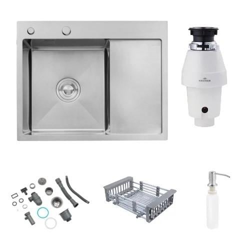 Мийка для кухні Lidz Handmade H6350R крило праворуч/подрібнювач харчових відходів Kroner KRP Kaiman WHI 375 W Чорний