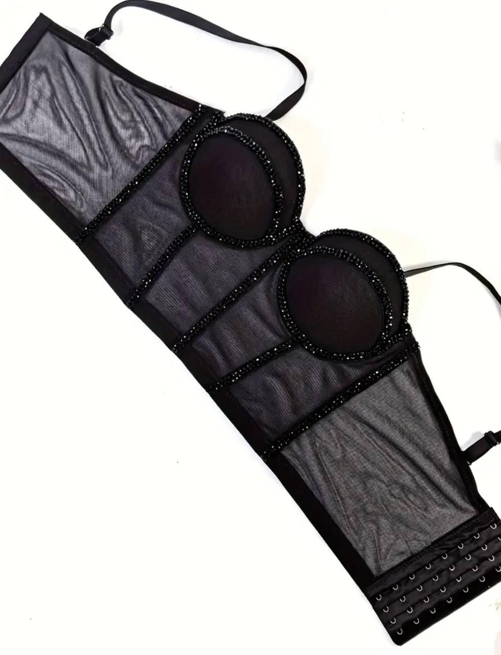 Корсет на бретелях блискучий S Чорний - фото 2 Корсет на бретелях блискучий S Чорний - фото 2