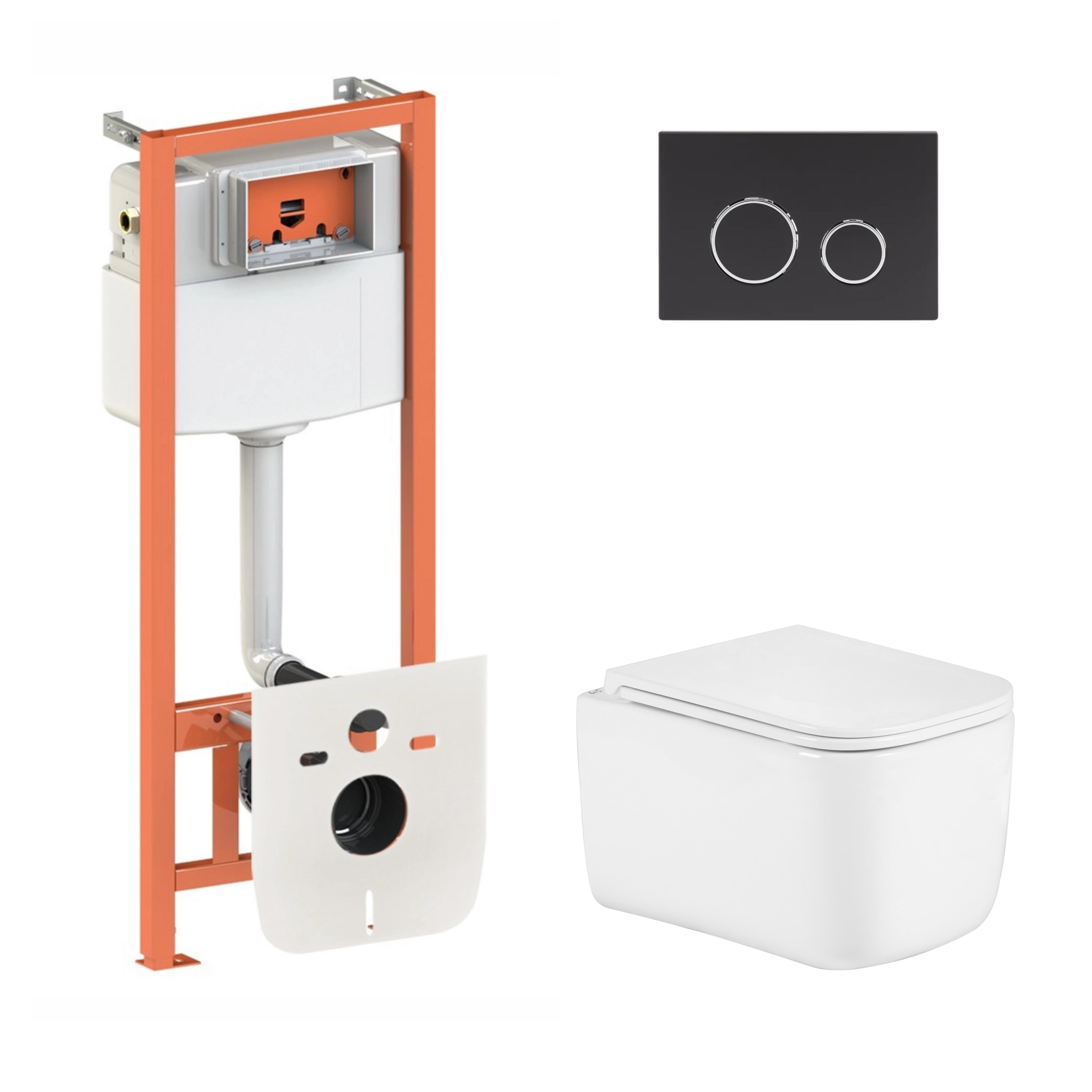 Комплект инсталляции Q-tap ​​Nest 4в1 унитаз подвесной Gemini Ultra Quiet 485х340х350 мм/круглая клавиша Black Matt (32810219)