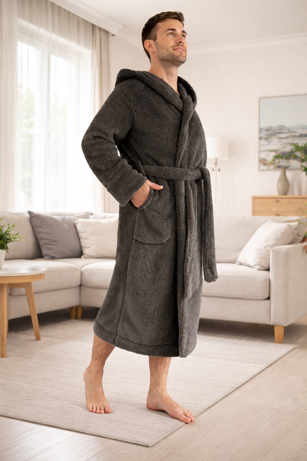 Халат с капюшоном Cuddle унисекс S/M Темно-серый (VELC03)
