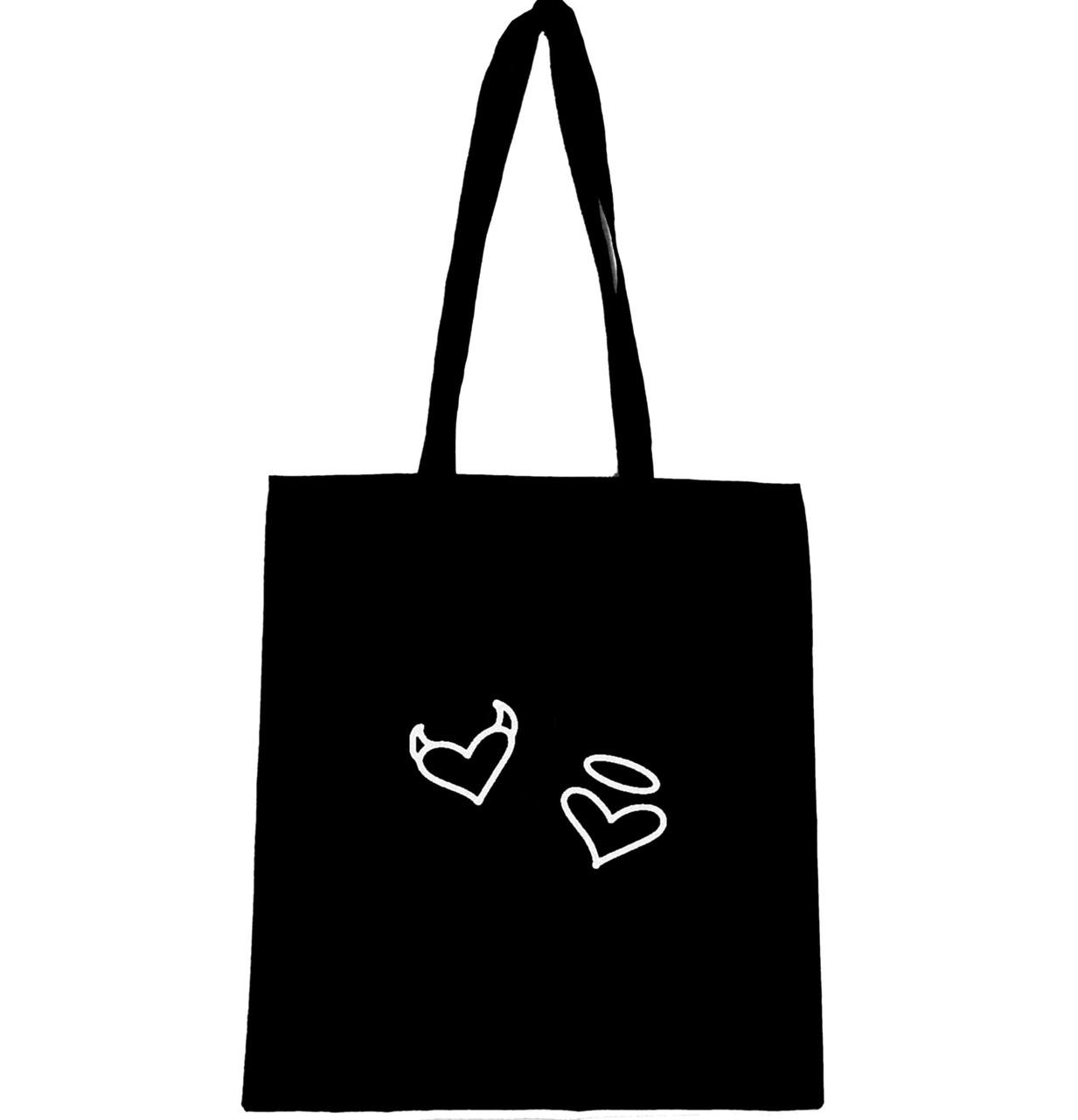 Еко-сумка з принтом Сердечки ангел і демон (350)