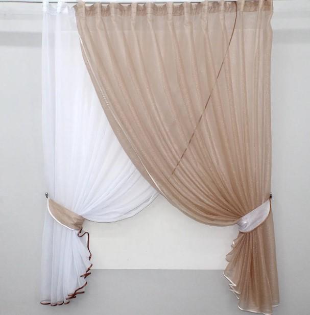 Занавеска на кухню/балкон 330х170 см Белый/Персиковый (101к)