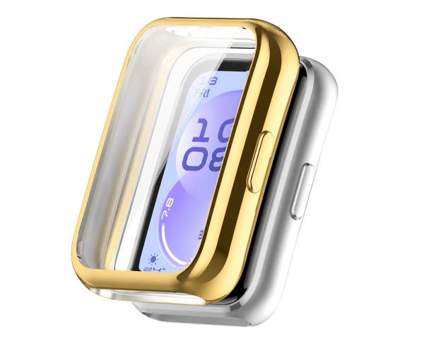 Чехол силиконовый Huawei Band 11 с защитой на экран Золотой