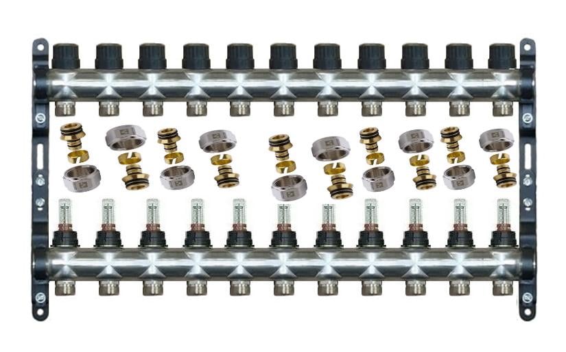 Колектор Lider Comfort 11 контурів з витратомірами і євроконусами для теплої підлоги (9235014)